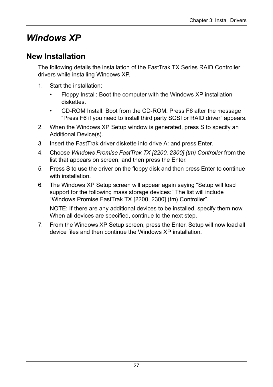Windows xp, New installation | Promise Technology FastTrak TX2300 User Manual | Page 33 / 128