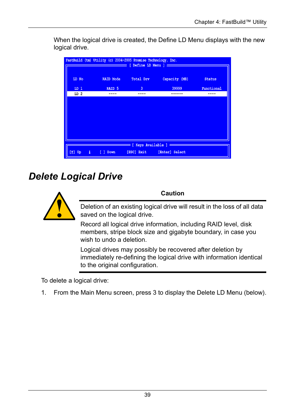 Delete logical drive | Promise Technology FastTrak TX2300 User Manual | Page 45 / 128