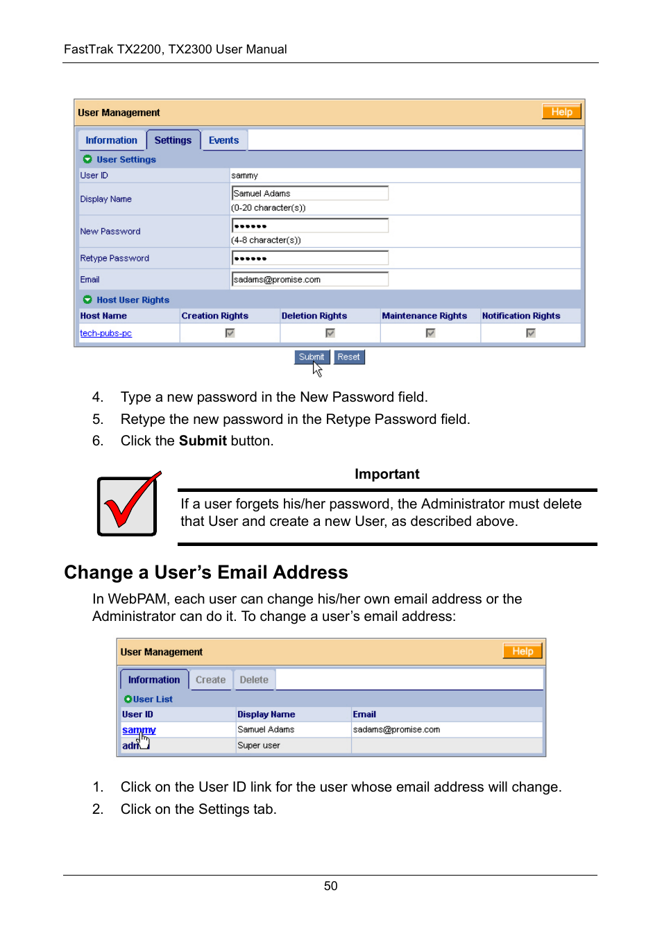 Change a user’s email address | Promise Technology FastTrak TX2300 User Manual | Page 56 / 128