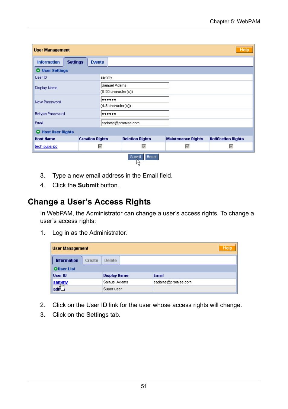Change a user’s access rights | Promise Technology FastTrak TX2300 User Manual | Page 57 / 128