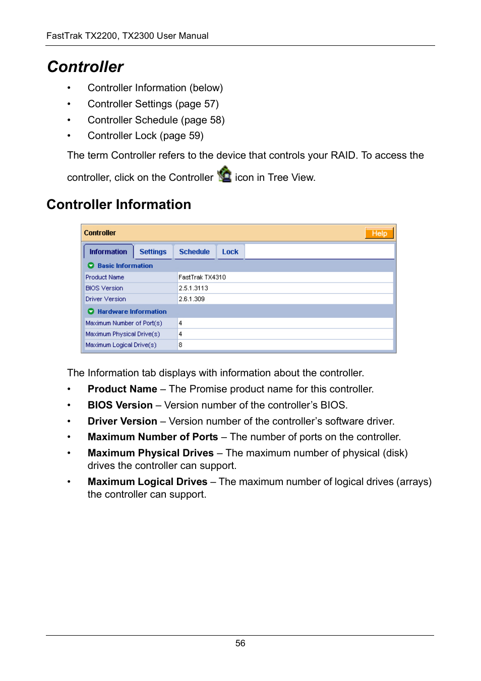 Controller, Controller information | Promise Technology FastTrak TX2300 User Manual | Page 62 / 128