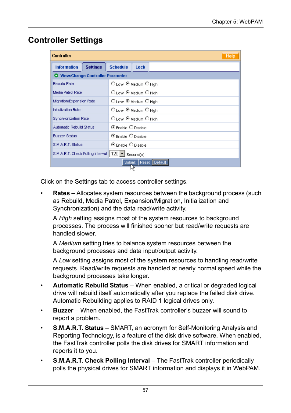 Controller settings | Promise Technology FastTrak TX2300 User Manual | Page 63 / 128