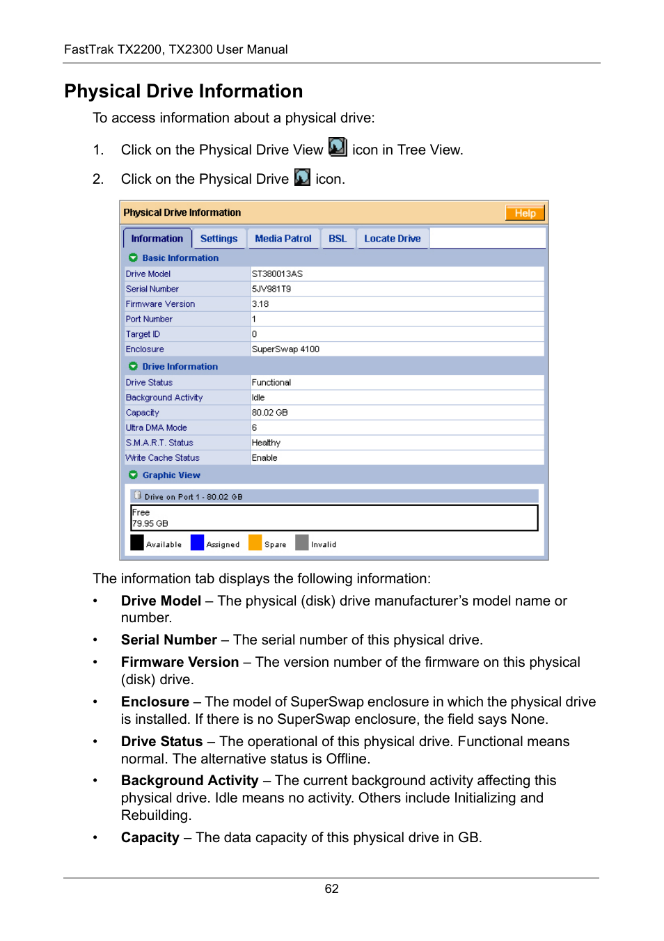 Physical drive information | Promise Technology FastTrak TX2300 User Manual | Page 68 / 128