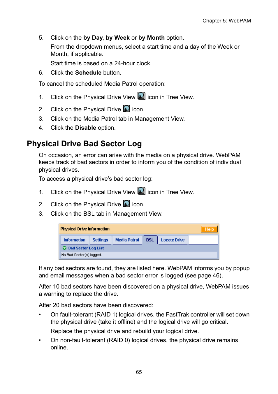 Physical drive bad sector log | Promise Technology FastTrak TX2300 User Manual | Page 71 / 128