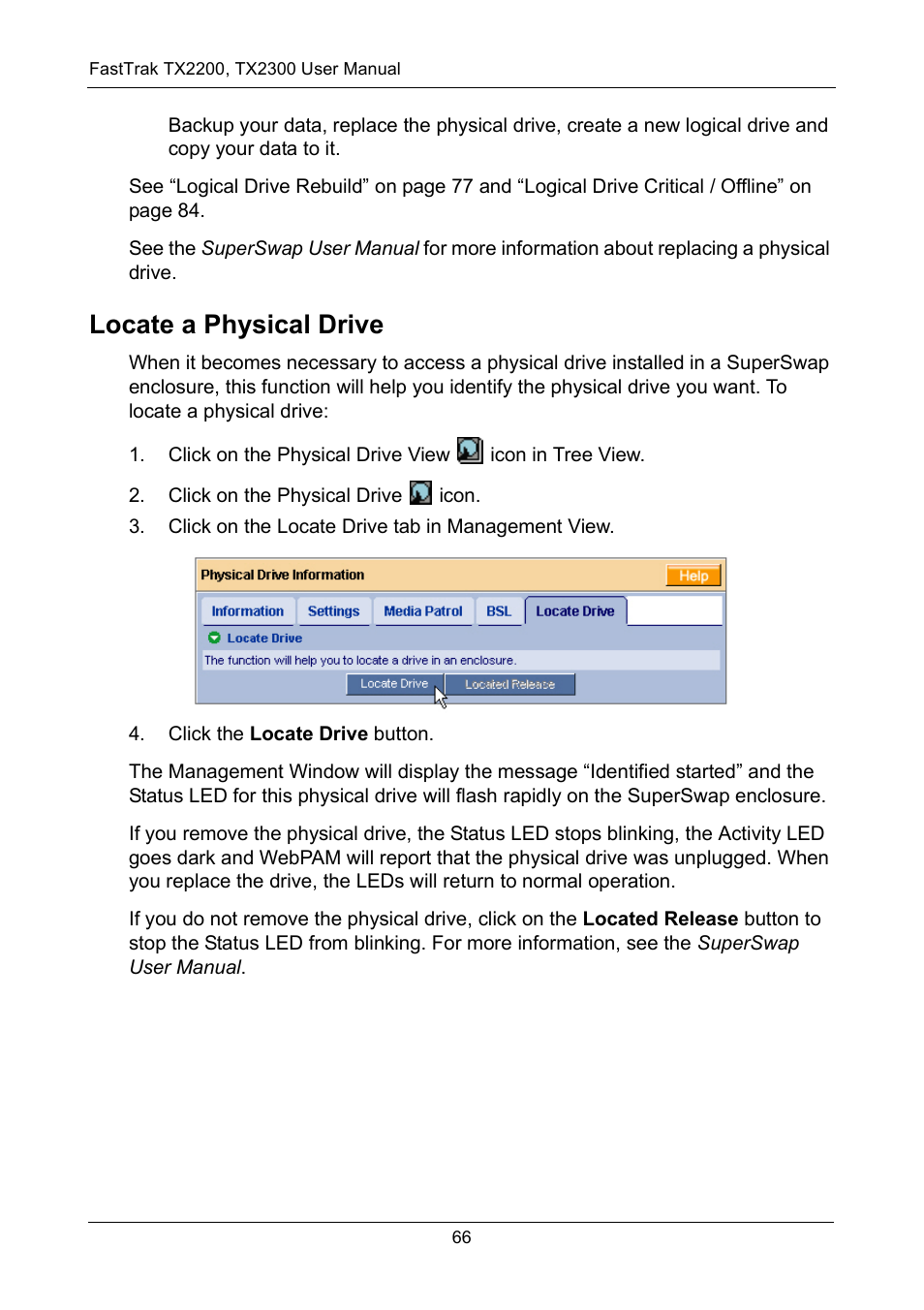 Locate a physical drive | Promise Technology FastTrak TX2300 User Manual | Page 72 / 128
