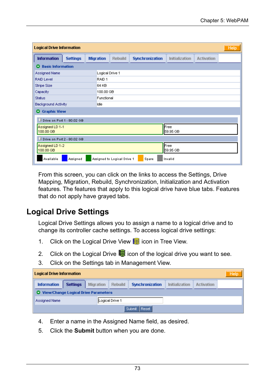 Logical drive settings | Promise Technology FastTrak TX2300 User Manual | Page 79 / 128