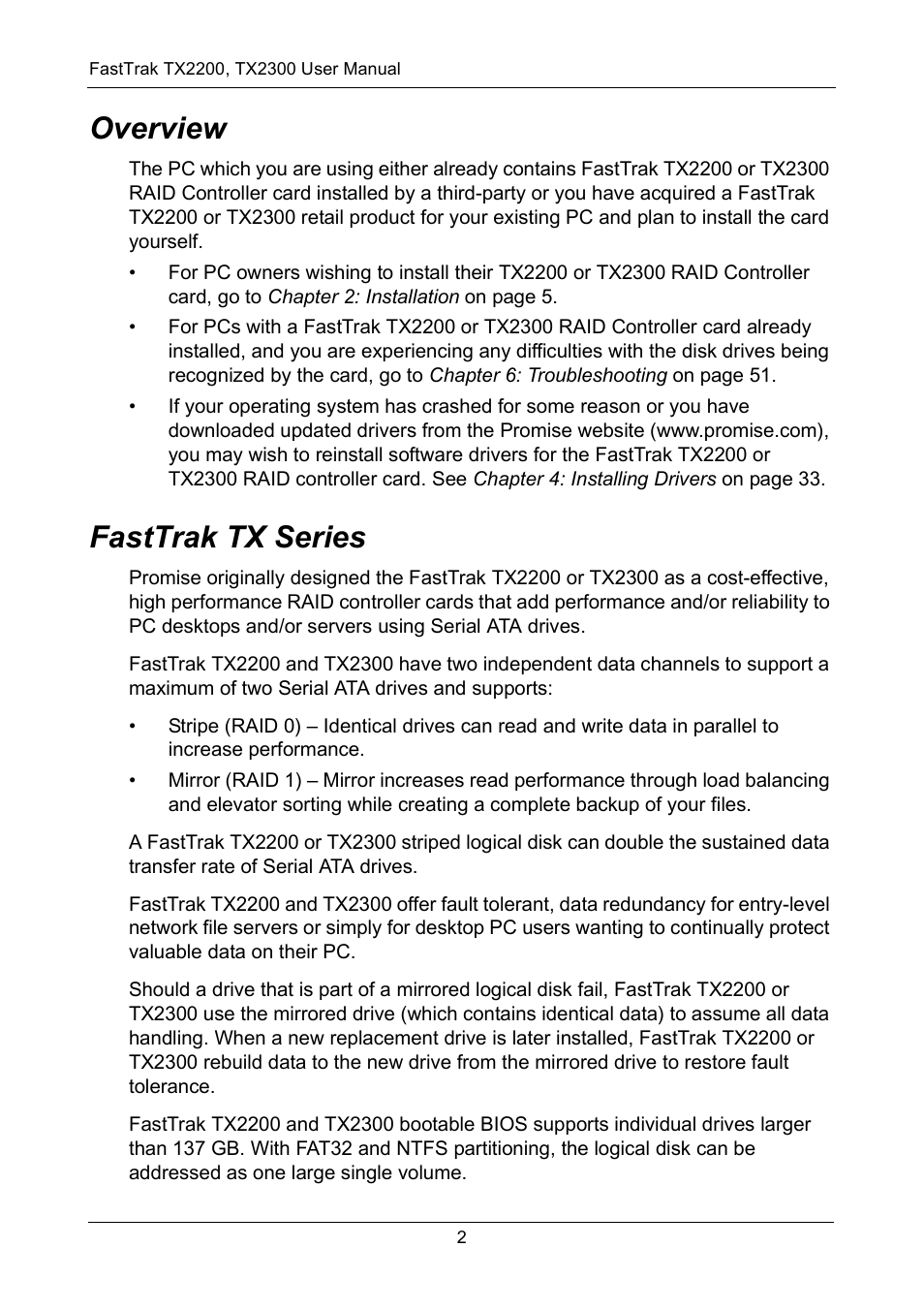 Overview, Fasttrak tx series, Overview fasttrak tx series | Promise Technology FastTrak TX2300 User Manual | Page 8 / 128