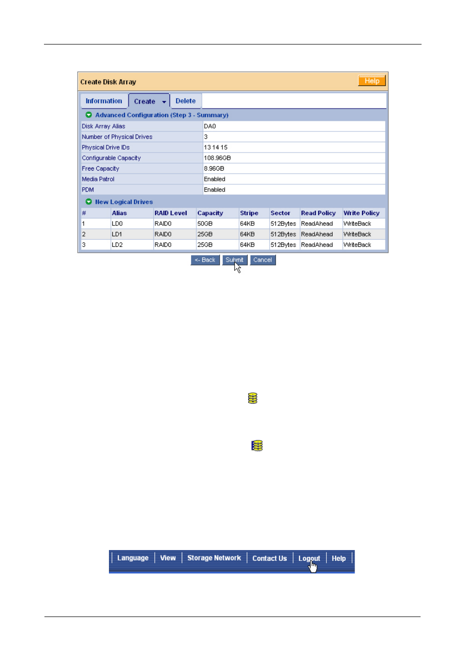 Additional logical drives, Log-out of webpam proe | Promise Technology VTrack M-Class M200i User Manual | Page 62 / 322