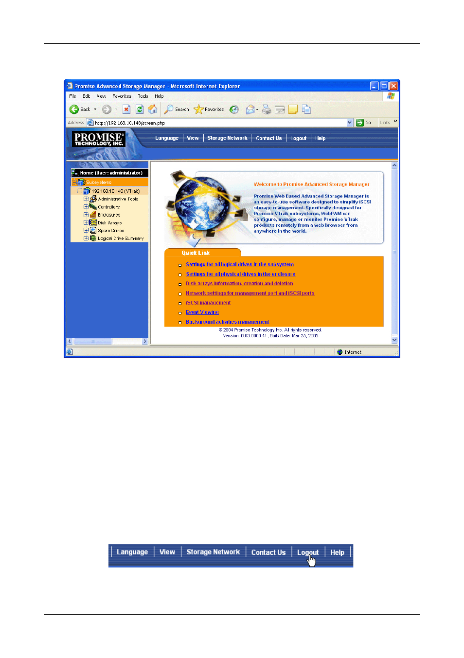 Log-out of webpam proe | Promise Technology VTrack M-Class M200i User Manual | Page 71 / 322