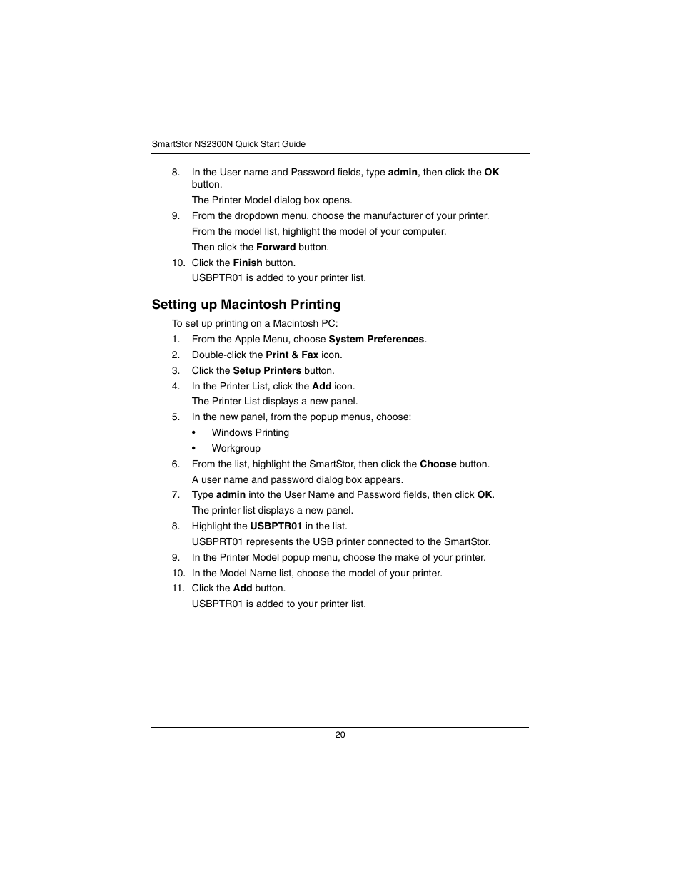 Setting up macintosh printing | Promise Technology SmartStor NS2300N User Manual | Page 20 / 191