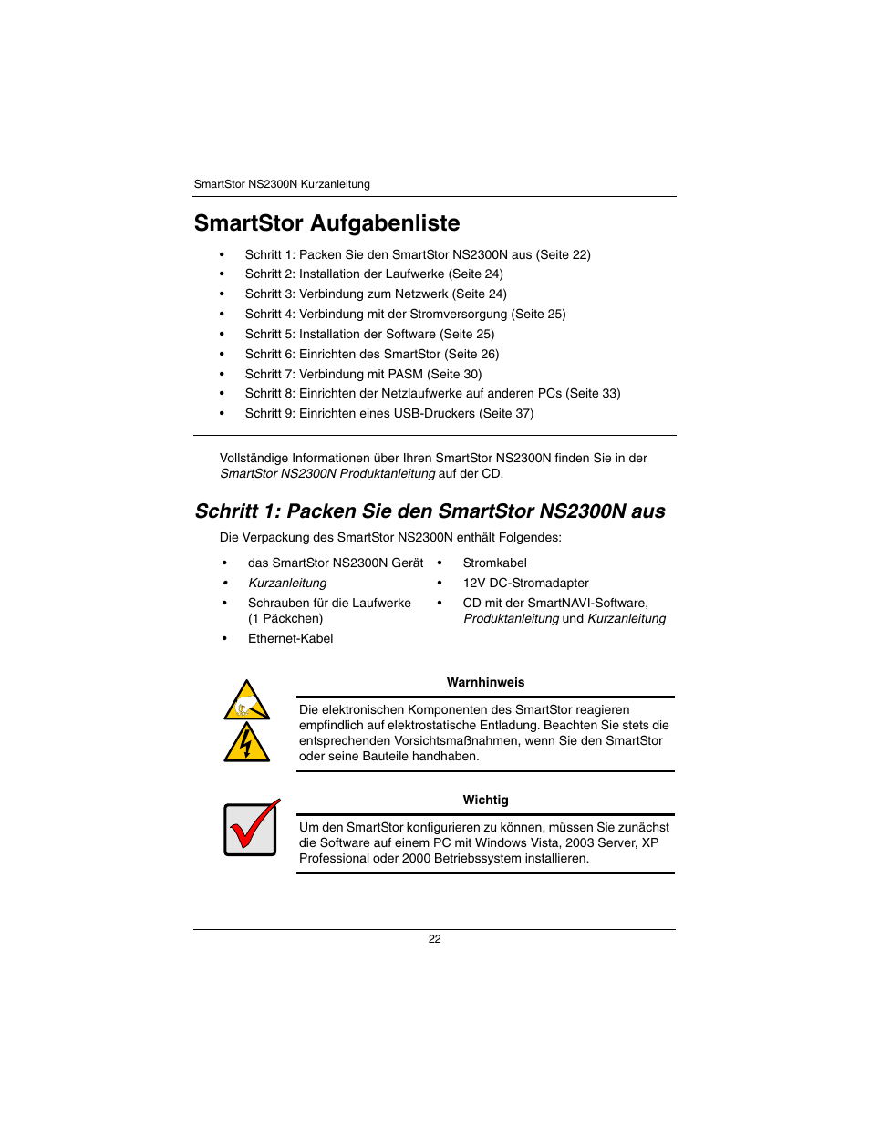 Deutsch, Smartstor aufgabenliste | Promise Technology SmartStor NS2300N User Manual | Page 22 / 191