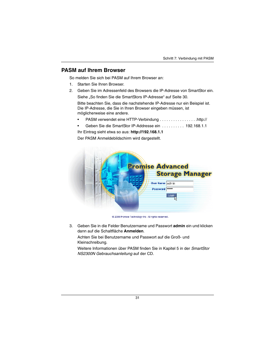 Pasm auf ihrem browser | Promise Technology SmartStor NS2300N User Manual | Page 31 / 191