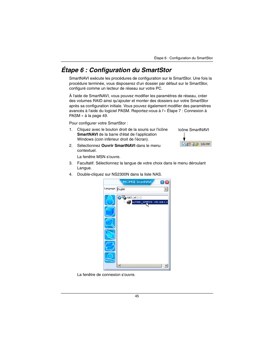 Étape 6 : configuration du smartstor | Promise Technology SmartStor NS2300N User Manual | Page 45 / 191