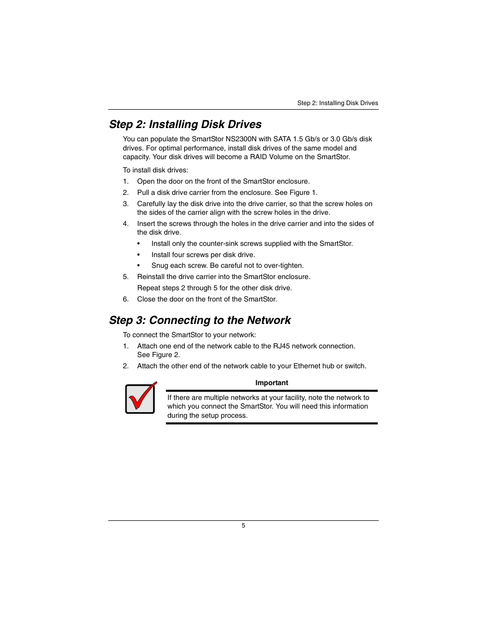 Step 2: installing disk drives, Step 3: connecting to the network | Promise Technology SmartStor NS2300N User Manual | Page 5 / 191