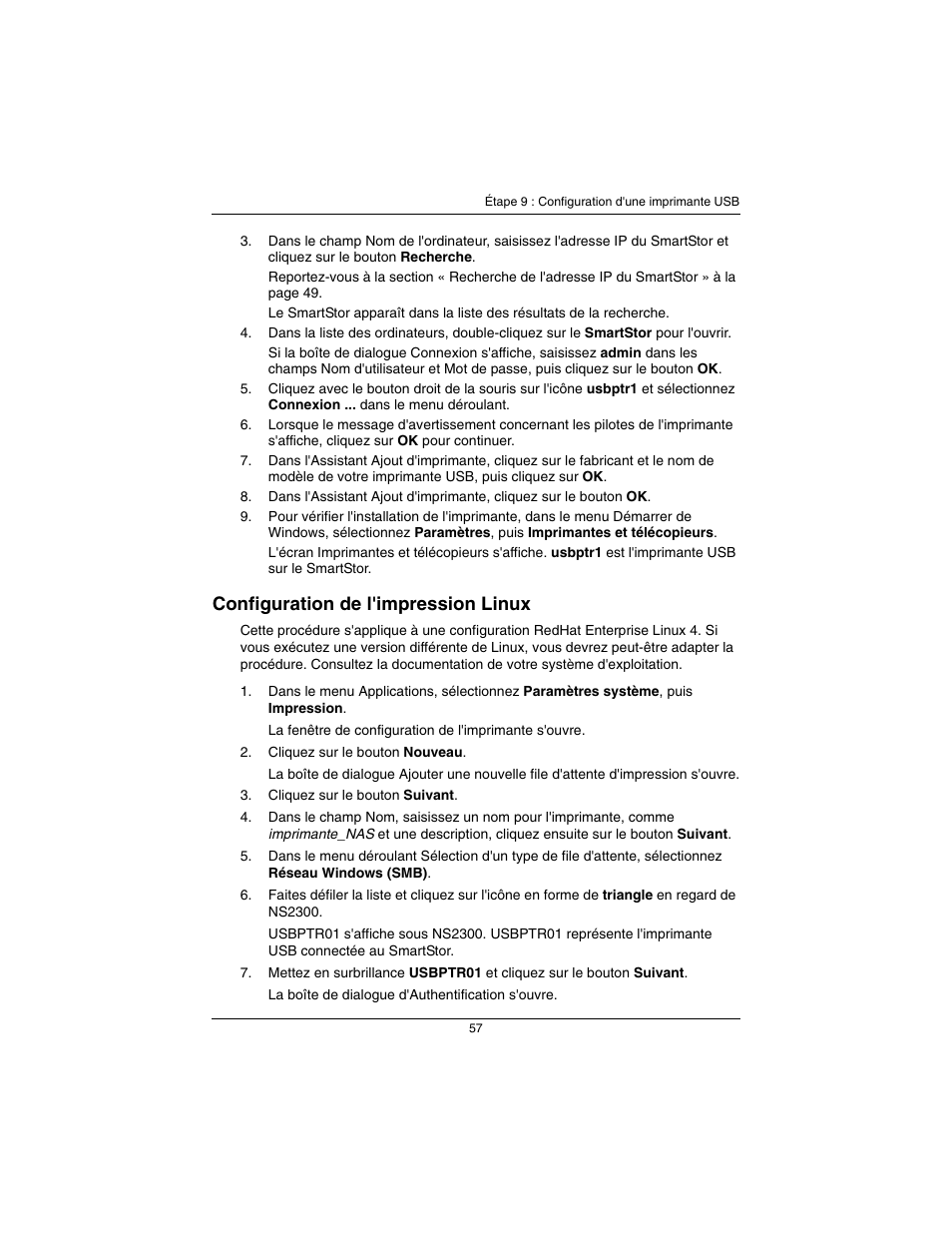 Configuration de l'impression linux | Promise Technology SmartStor NS2300N User Manual | Page 57 / 191