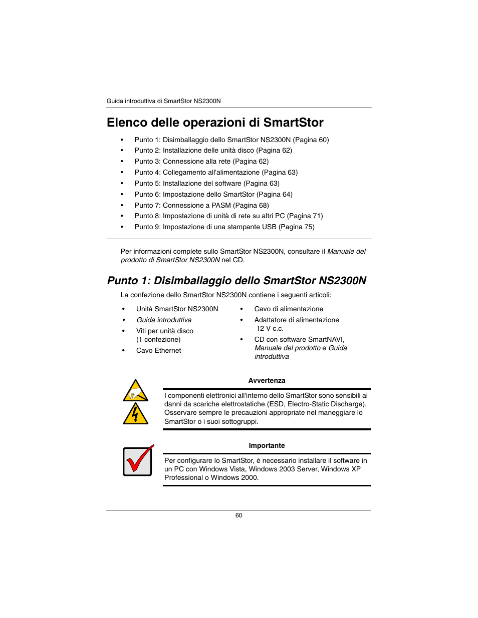 Italiano, Elenco delle operazioni di smartstor | Promise Technology SmartStor NS2300N User Manual | Page 60 / 191