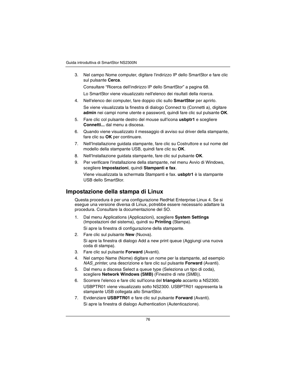 Impostazione della stampa di linux | Promise Technology SmartStor NS2300N User Manual | Page 76 / 191