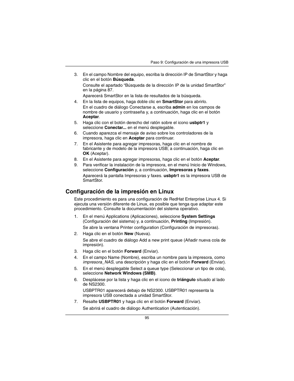 Configuración de la impresión en linux | Promise Technology SmartStor NS2300N User Manual | Page 95 / 191