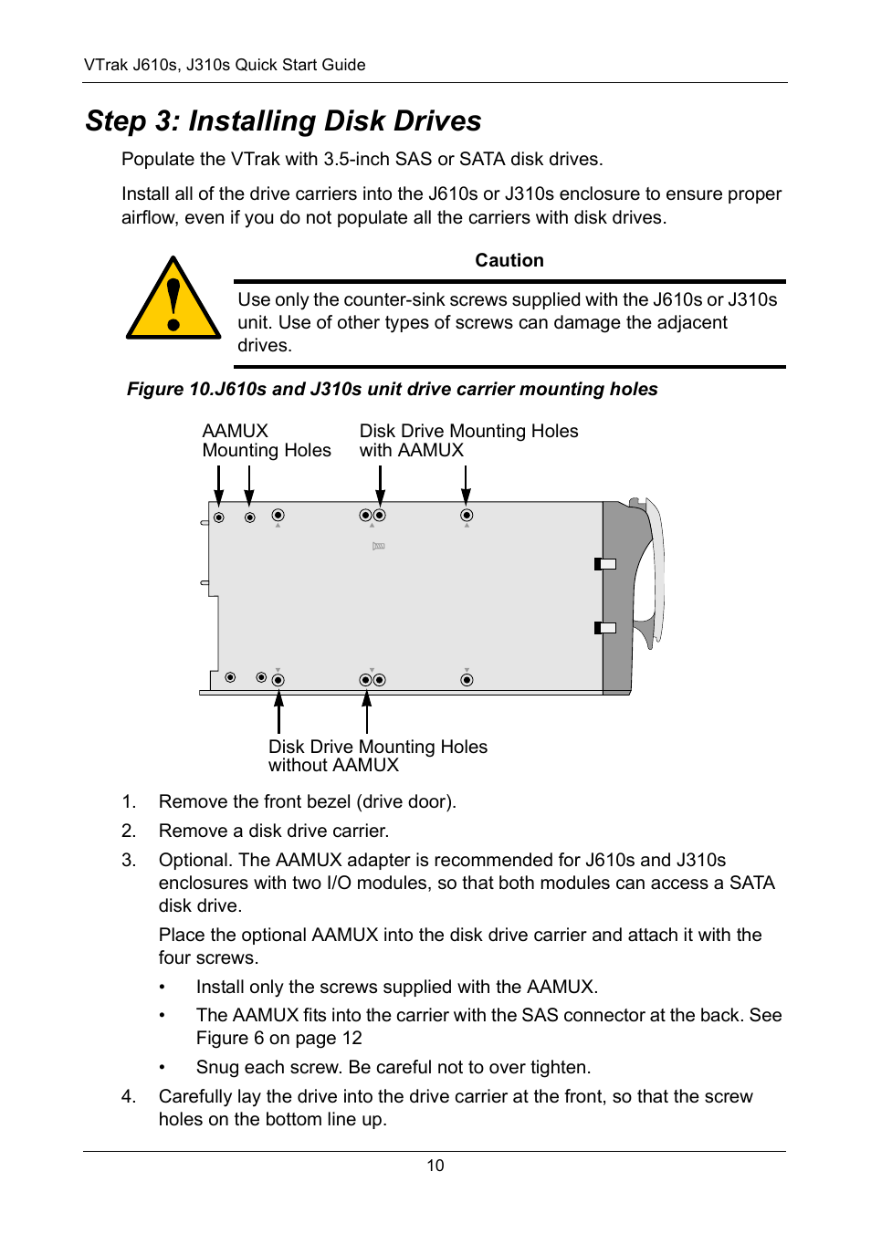 Step 3: installing disk drives | Promise Technology VTrak J610S User Manual | Page 10 / 26