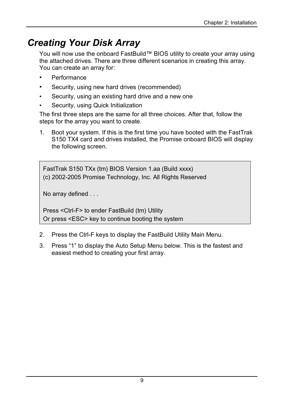 Creating your disk array | Promise Technology FastTrak S150 User Manual | Page 13 / 74