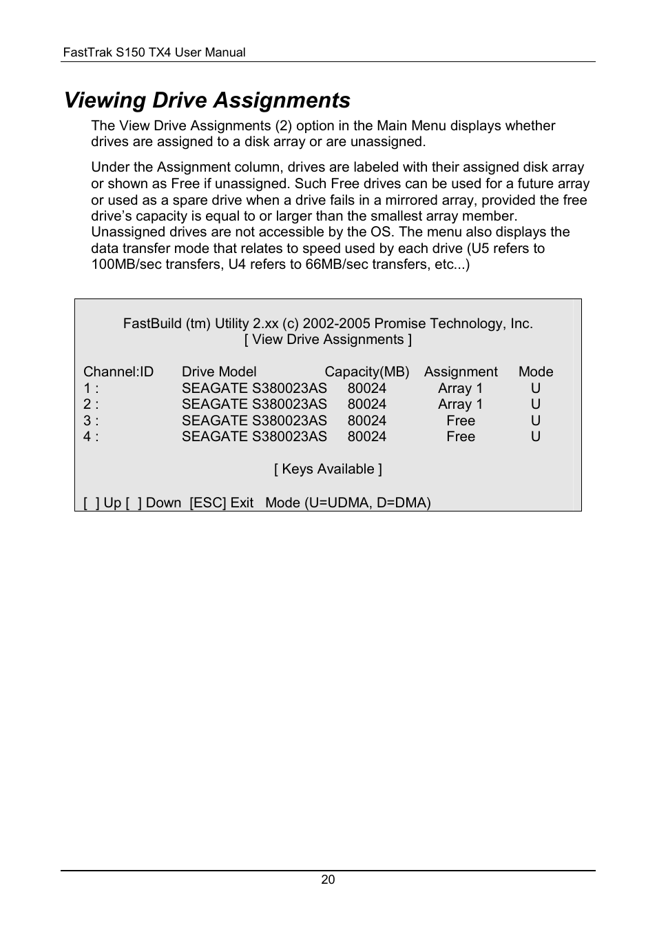 Viewing drive assignments | Promise Technology FastTrak S150 User Manual | Page 24 / 74