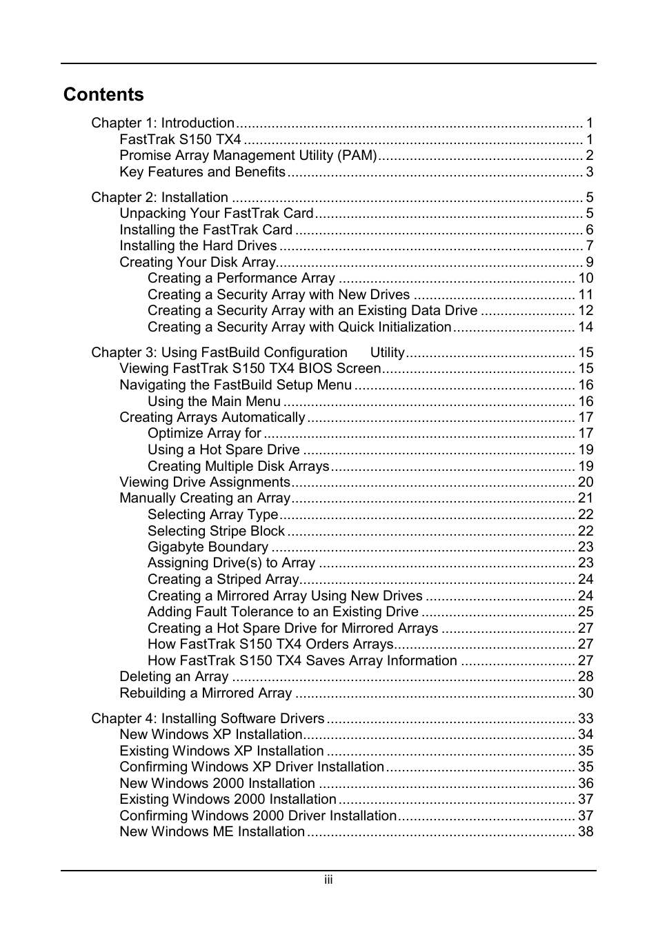 Promise Technology FastTrak S150 User Manual | Page 3 / 74