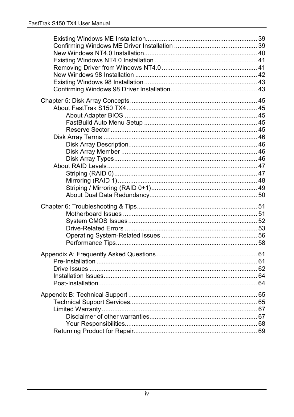 Promise Technology FastTrak S150 User Manual | Page 4 / 74