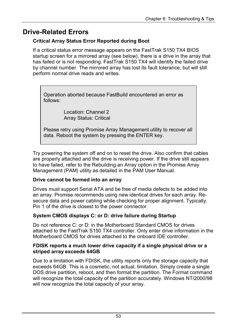 Drive-related errors | Promise Technology FastTrak S150 User Manual | Page 57 / 74