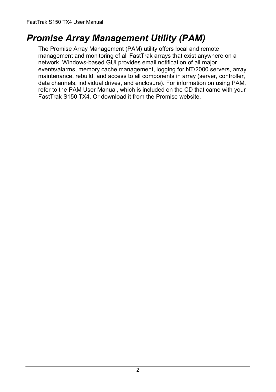 Promise array management (pam), Promise array management utility (pam) | Promise Technology FastTrak S150 User Manual | Page 6 / 74