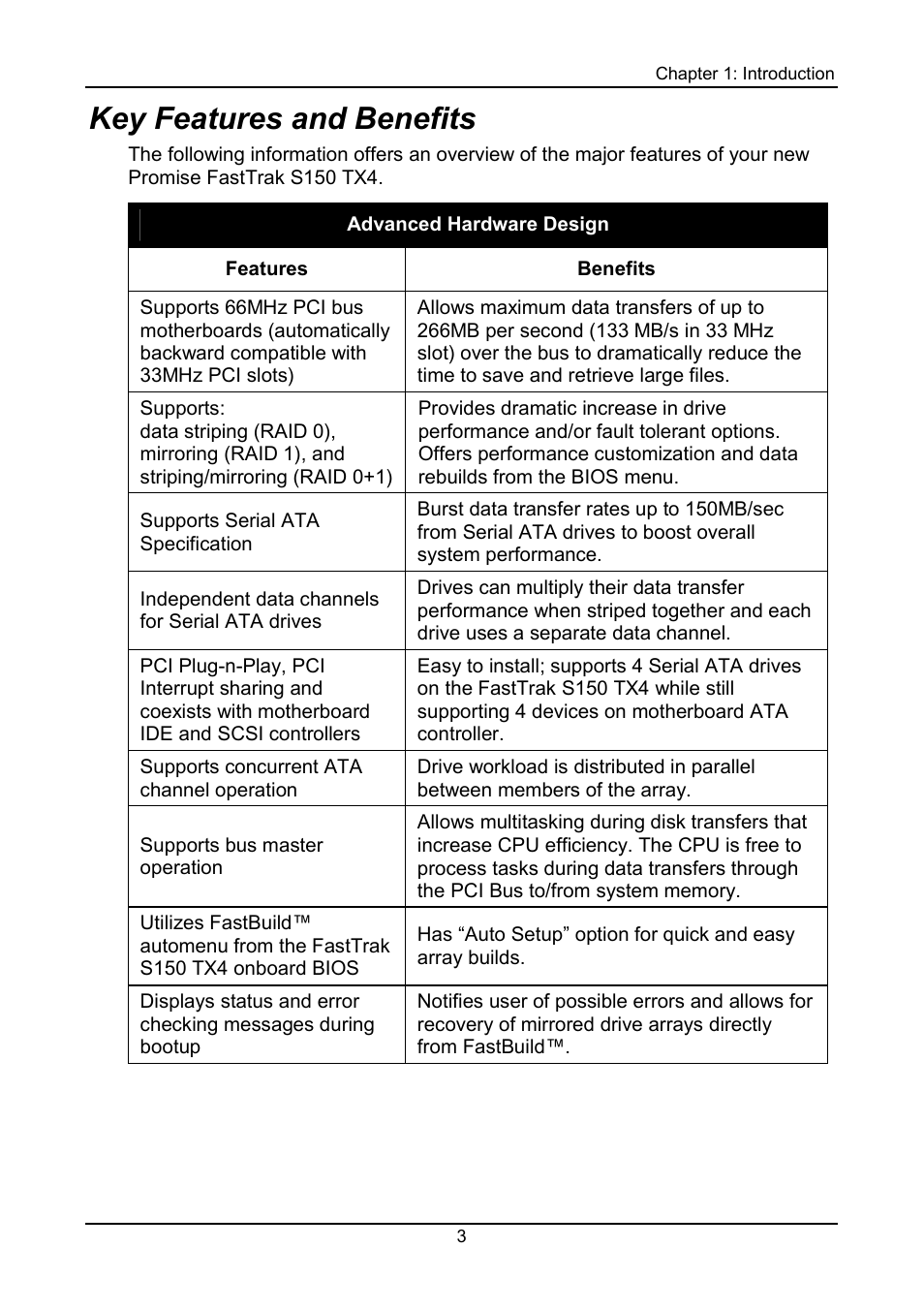 Key features and benefits | Promise Technology FastTrak S150 User Manual | Page 7 / 74