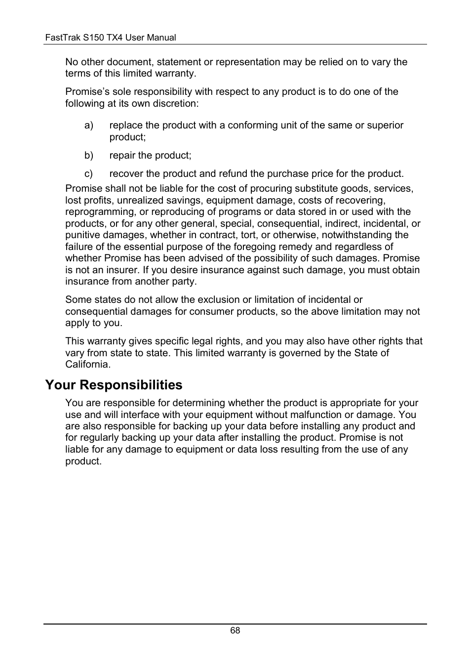 Your responsibilities | Promise Technology FastTrak S150 User Manual | Page 72 / 74