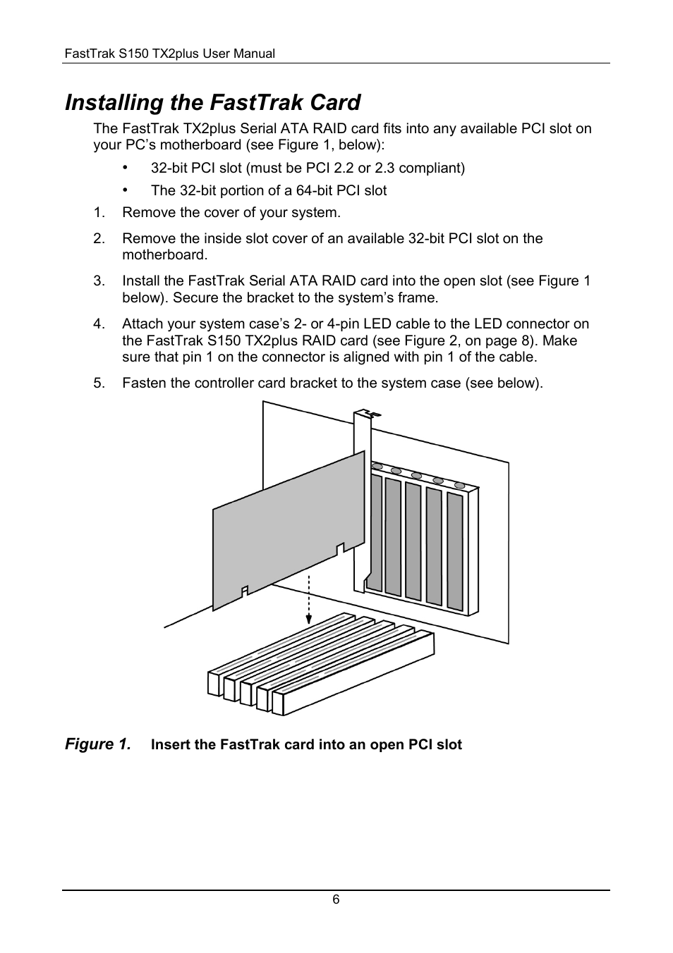 Installing the fasttrak card | Promise Technology 150TX2 User Manual | Page 10 / 82