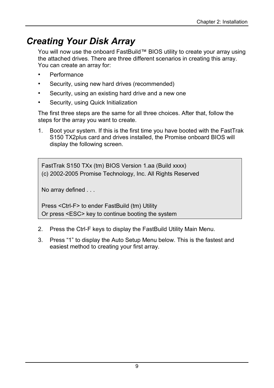 Creating your disk array | Promise Technology 150TX2 User Manual | Page 13 / 82