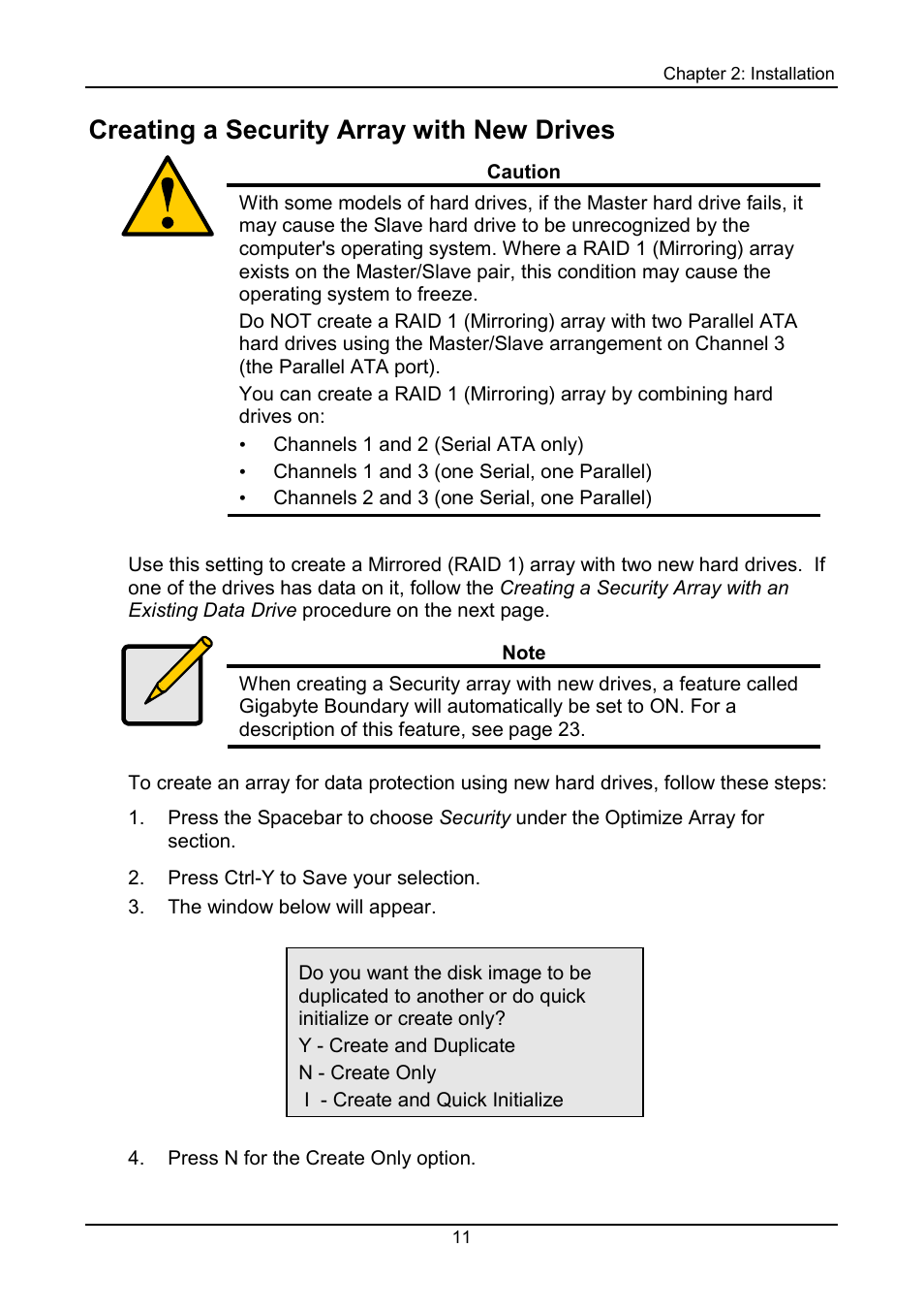 Security array with new drives, Creating a security array with new drives | Promise Technology 150TX2 User Manual | Page 15 / 82