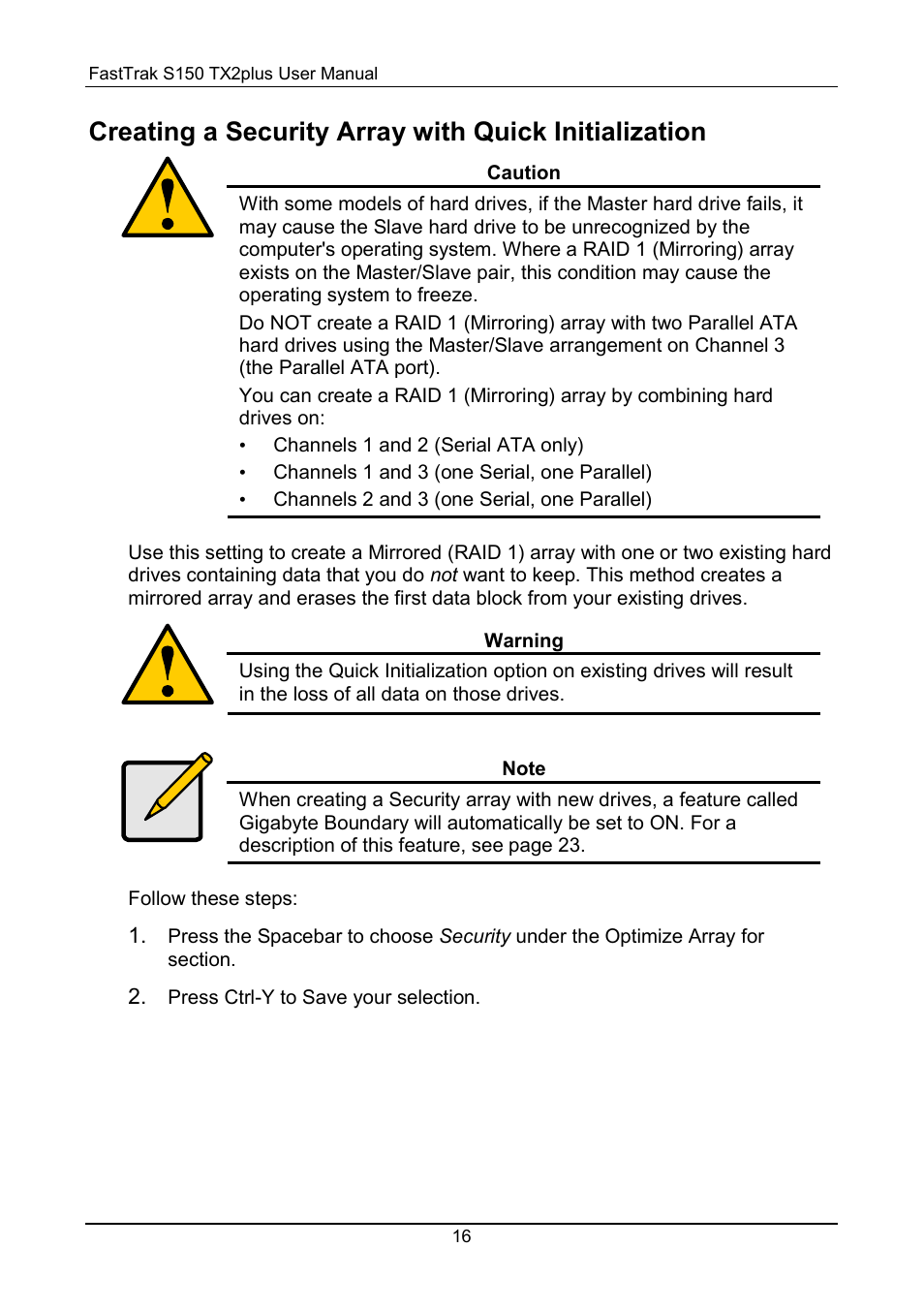 Security array with quick initialization | Promise Technology 150TX2 User Manual | Page 20 / 82