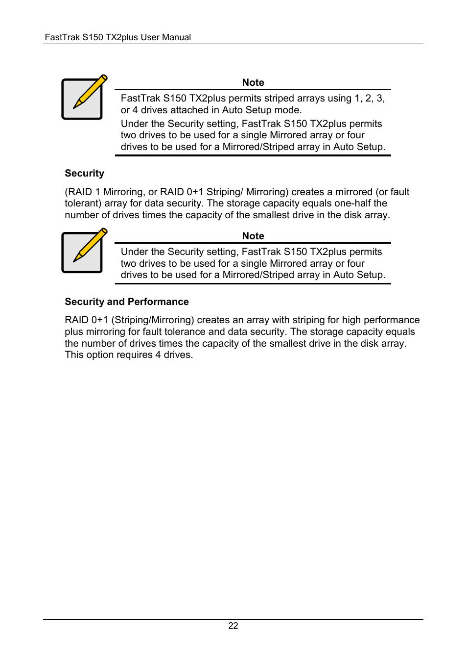 Security, Security and performance | Promise Technology 150TX2 User Manual | Page 26 / 82
