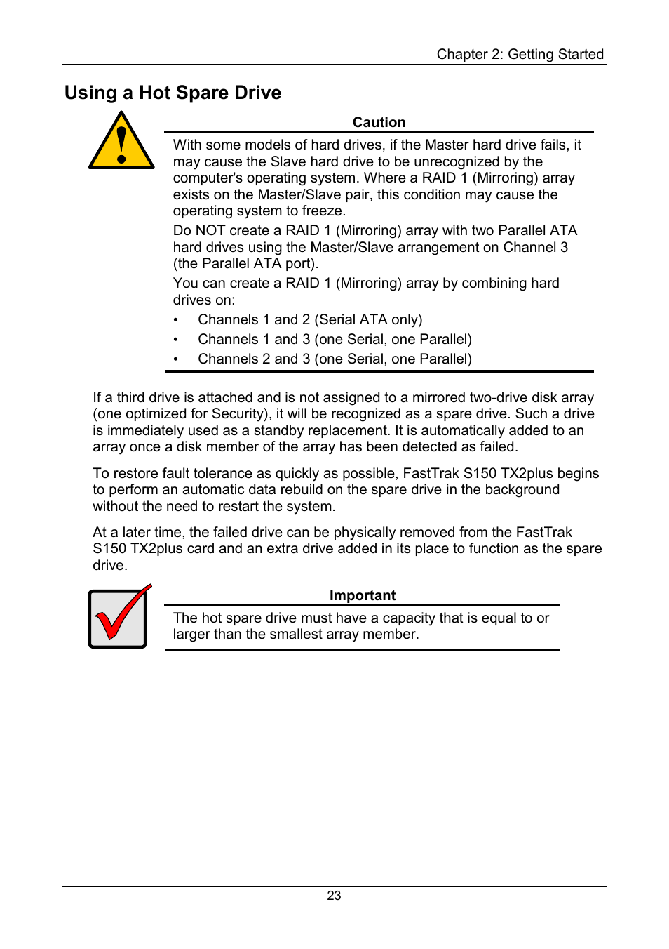 Using a hot spare drive | Promise Technology 150TX2 User Manual | Page 27 / 82