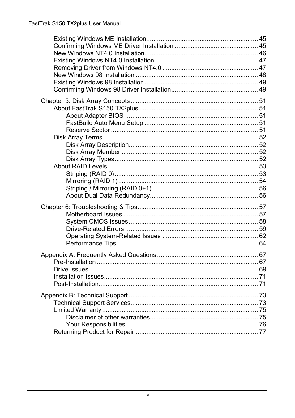 Promise Technology 150TX2 User Manual | Page 4 / 82