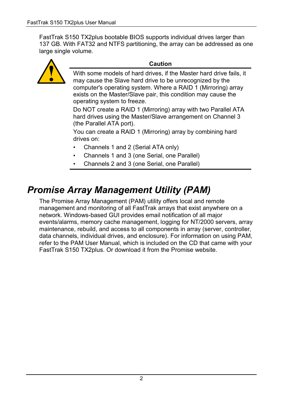 Promise array management (pam), Promise array management utility (pam) | Promise Technology 150TX2 User Manual | Page 6 / 82