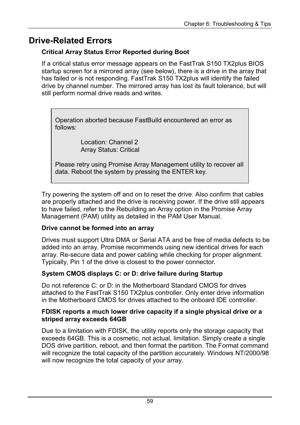 Drive-related errors | Promise Technology 150TX2 User Manual | Page 63 / 82