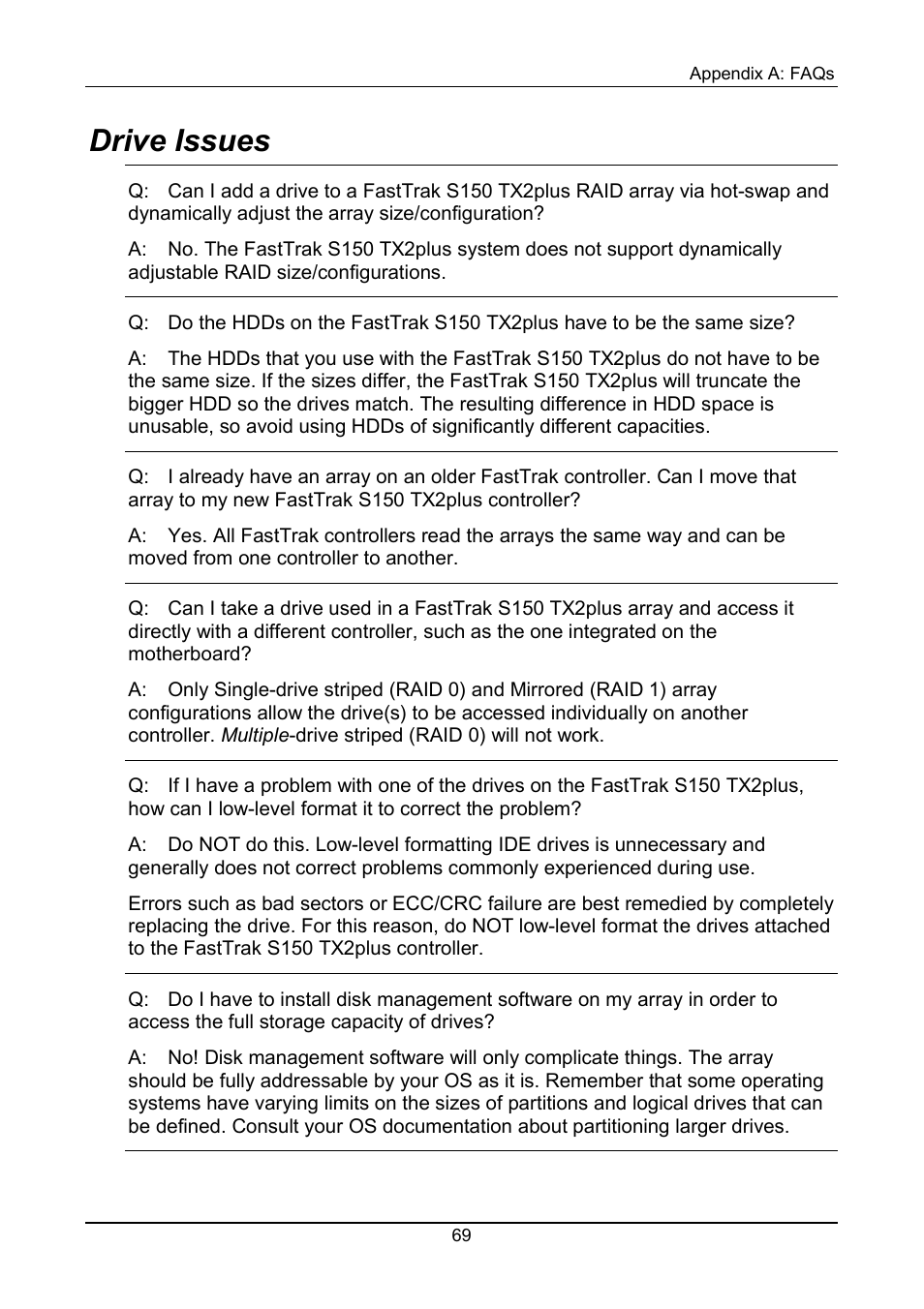 Drive issues | Promise Technology 150TX2 User Manual | Page 73 / 82