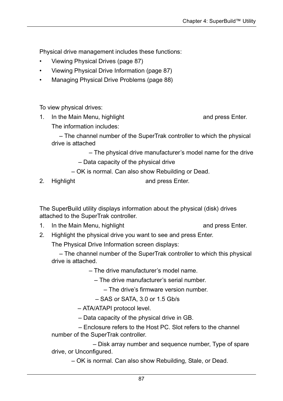 Managing physical drives, Viewing physical drives, Viewing physical drive information | Promise Technology Network Device EX8654 User Manual | Page 101 / 318