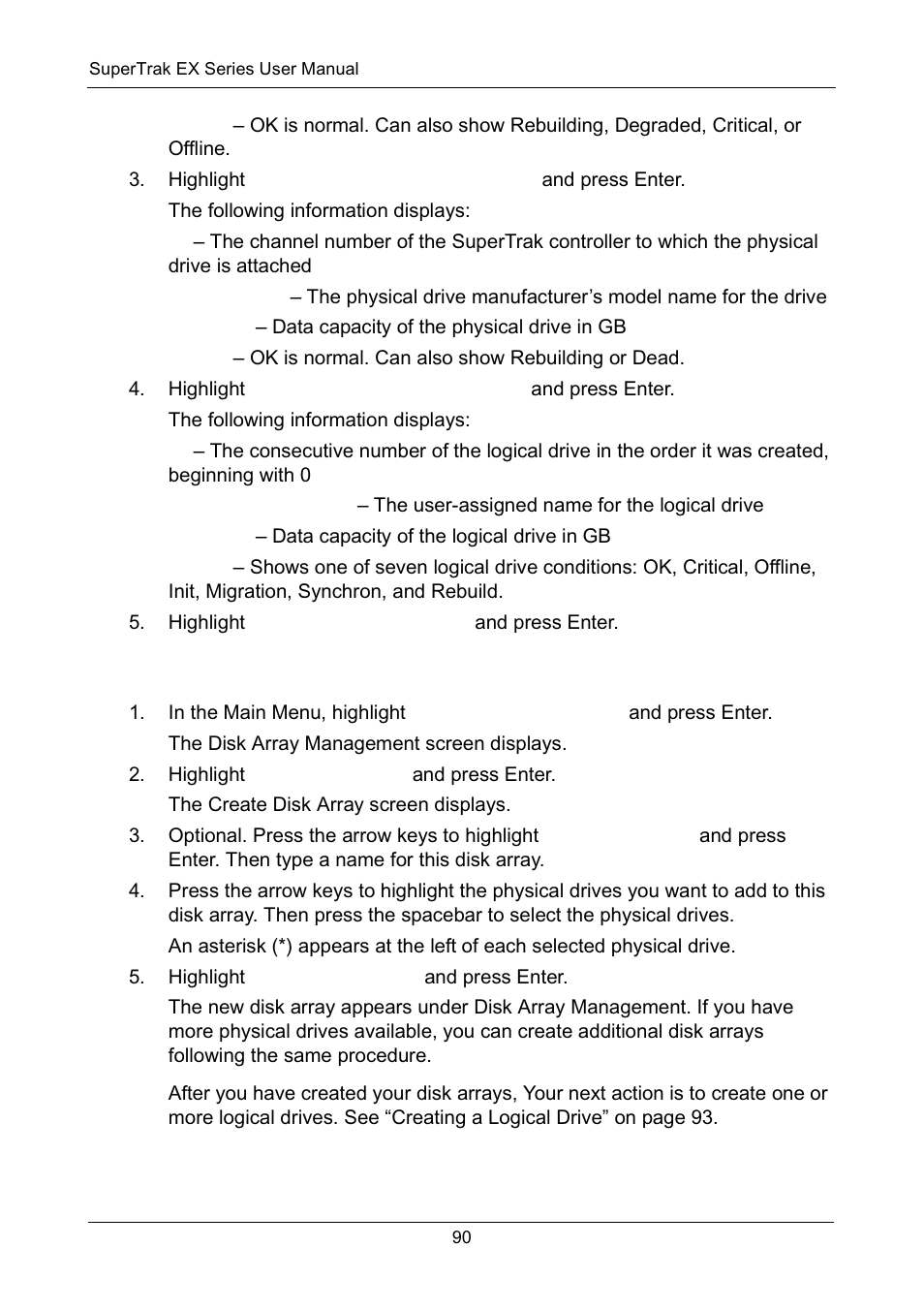 Creating a disk array | Promise Technology Network Device EX8654 User Manual | Page 104 / 318
