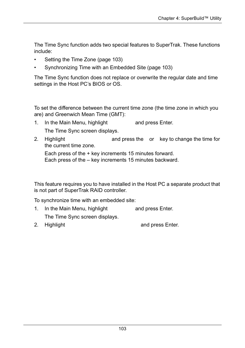 Working with time sync, Setting the time zone, Synchronizing time with an embedded site | Promise Technology Network Device EX8654 User Manual | Page 117 / 318