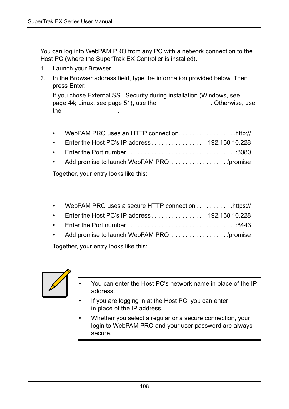 Logging in over the network, Regular connection, Secure connection | Promise Technology Network Device EX8654 User Manual | Page 122 / 318
