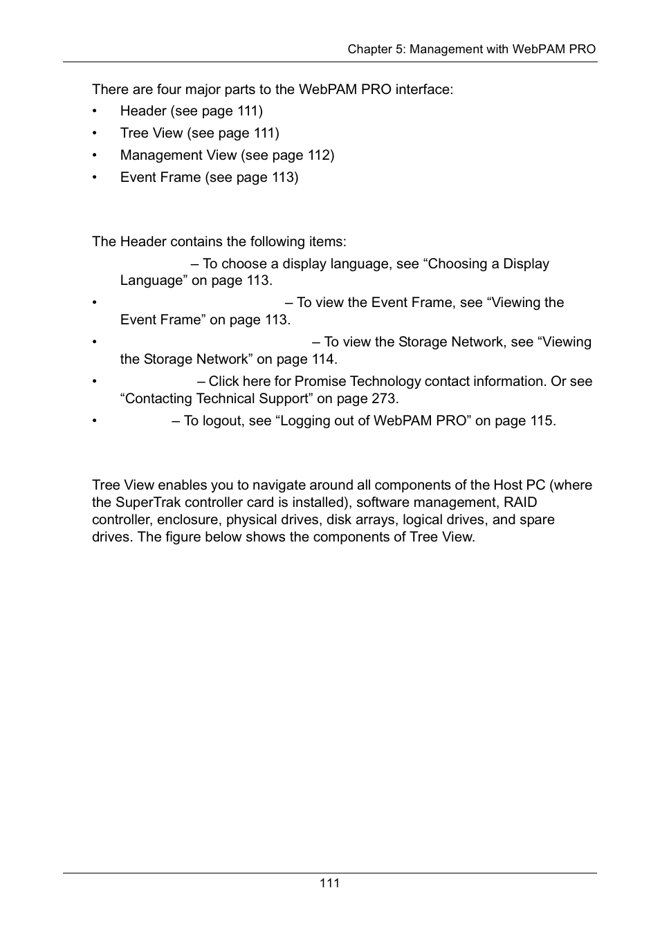 Using the header, Using tree view, Using the header using tree view | Promise Technology Network Device EX8654 User Manual | Page 125 / 318