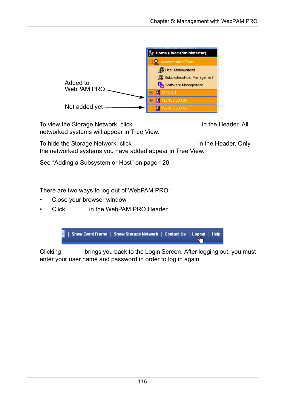 Logging out of webpam pro | Promise Technology Network Device EX8654 User Manual | Page 129 / 318