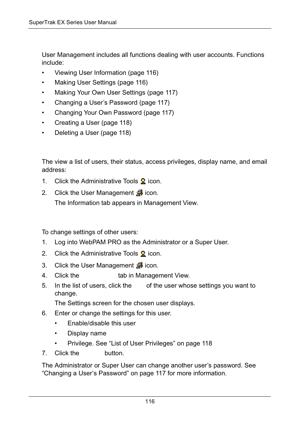 Managing users, Viewing user information, Making user settings | Viewing user information making user settings | Promise Technology Network Device EX8654 User Manual | Page 130 / 318