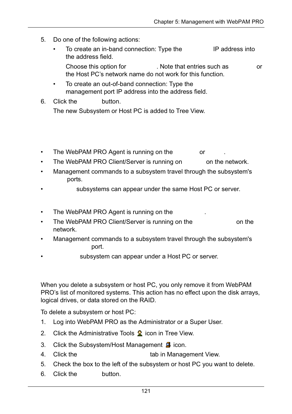 In-band versus out-of-band, In-band connection, Out-of-band connection | Deleting a subsystem or host | Promise Technology Network Device EX8654 User Manual | Page 135 / 318