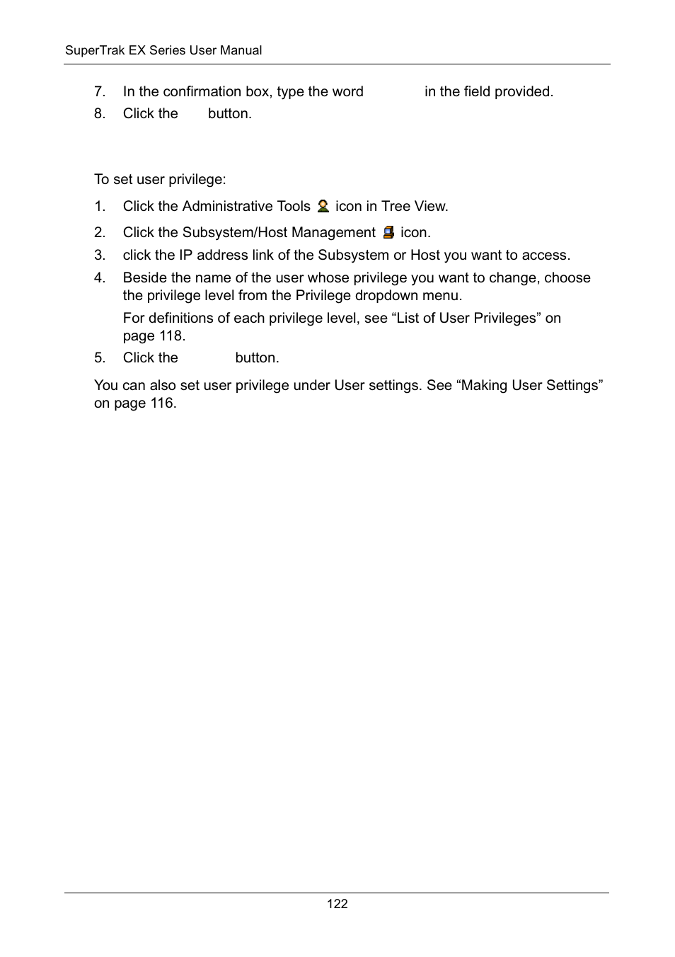 Setting user privilege | Promise Technology Network Device EX8654 User Manual | Page 136 / 318